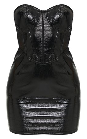 bandeau Black Vinyl Bandeau Lace Up Side Bodycon Dress