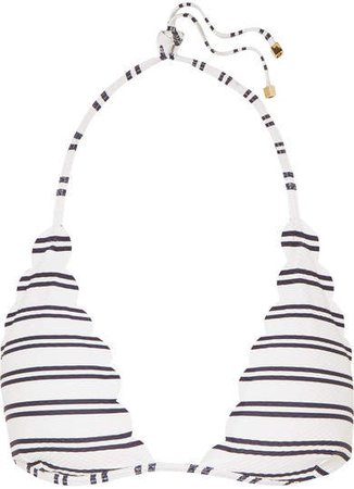 Bequia Scalloped Striped Stretch-pique Triangle Bikini Top - White