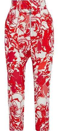 Cropped Printed Silk Crepe De Chine Tapered Pants