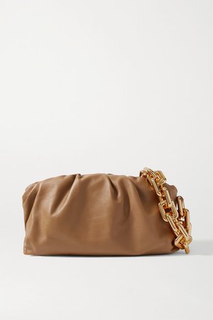 The Chain Pouch Gathered Leather Clutch - Camel