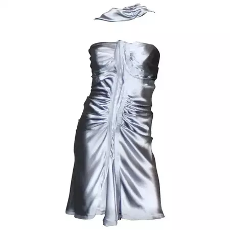 NEW Famous Yves Saint Laurent Tom Ford 2003 Silver Grey Silk Evening Dress 38 For Sale at 1stDibs | saint laurent gowns, tom ford gown, 2003 fashion