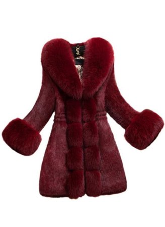 Burgundy red faux fur jacket coat