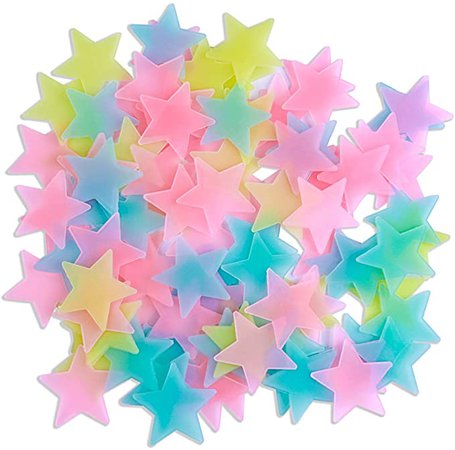 AM AMAONM 100 Pcs Colorful Glow in The Dark Luminous Stars Fluorescent Noctilucent Plastic Wall Stickers Murals Decals for Home Art Decor Ceiling Wall Decorate Kids Babys Bedroom Room Decorations : Beauty & Personal Care