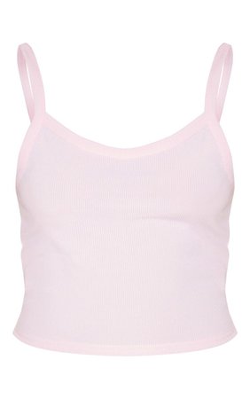 Basic Baby Pink Rib Strappy Vest | Tops | PrettyLittleThing USA