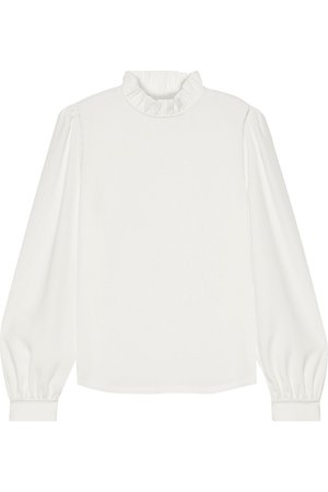 Cream Ponga ruffle-trimmed crepe blouse | Sale up to 70% off | THE OUTNET | IRIS & INK | THE OUTNET