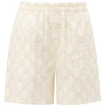 Gg Broderie Anglaise Cotton Blend Shorts - Womens - White Gold