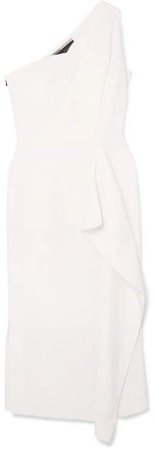 Rivoli One-shoulder Draped Wool-crepe Midi Dress - White