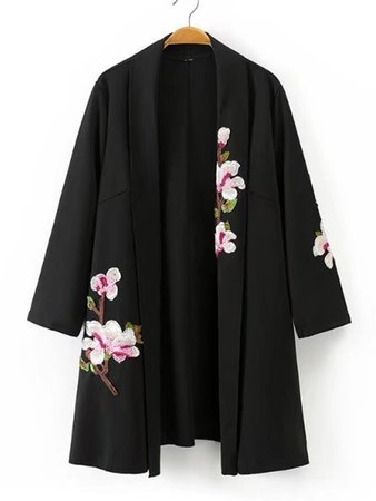 Shawl Collar Embroidered Flower Kimono