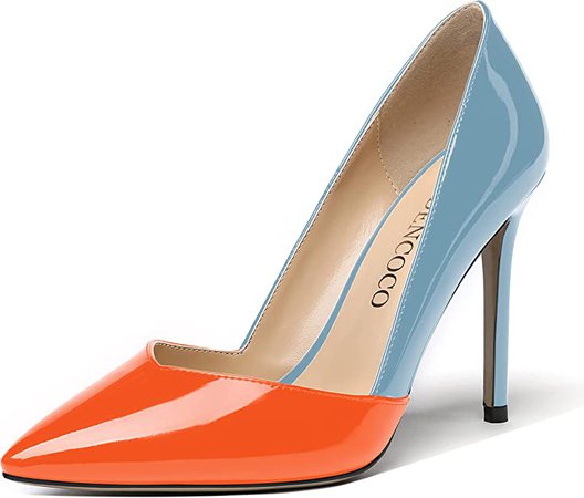 Amazon.com | MODENCOCO Orange Blue Stiletto Slip On Pointed Toe 4 Inch Patent High Heel Pumps Wedding Evening Party Dress Shoes Size 7 - Zapatos for Women | Pumps