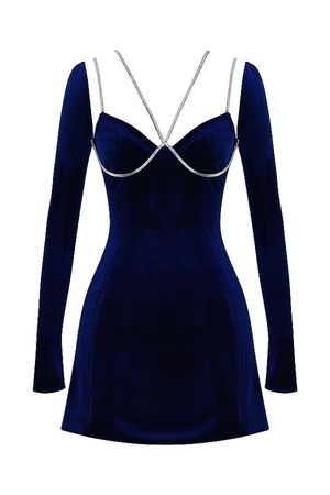 Midnight Blue Crystallised Mini Dress - Mistress Rock