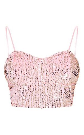 Light Pink Velvet Sequin Crop Top | Tops | PrettyLittleThing
