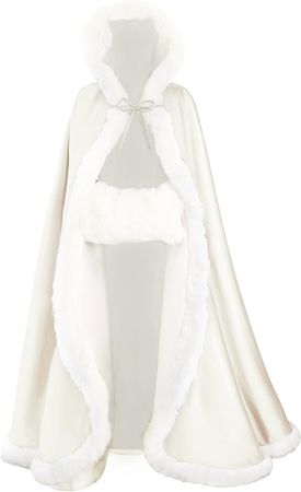 Amazon.com: BEAUTELICATE Wedding Cape Hooded Cloak for Bride Winter Reversible with Fur Trim Free Hand Muff Full Length 55'' : Clothing, Shoes & Jewelry
