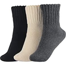 BenSorts Women Warm Solid Socks Ladies Thick Warm Cozy Crew Socks for Female Black Beige Gray 3 Pairs Pack at Amazon Women’s Clothing store