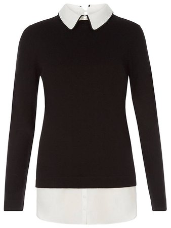 Hobbs Ellis Cotton Mix Sweater Shirt, Black Ivory at John Lewis & Partners