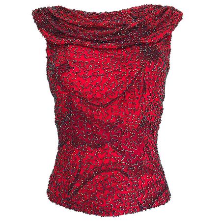 Beautiful 1990s Andretta Donatello Red Silk Abstract Fully Beaded Vintage Top For Sale at 1stDibs | andretta donatello designer