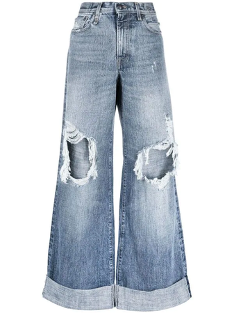 R13 Ripped Wide Leg Jeans