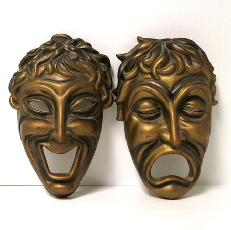 Vintage Comedy Tragedy Masks Faces Gold Hollywood Regency | Etsy