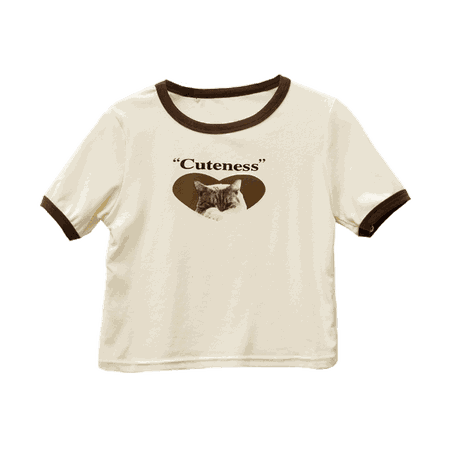 Stylenanda Cat Heart Print Crop T-Shirt