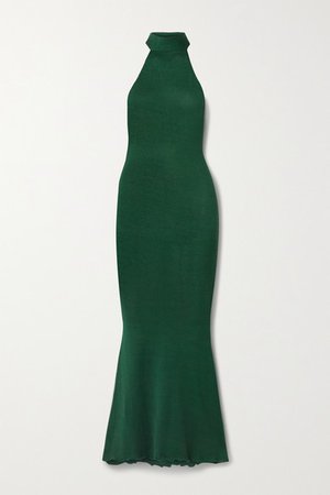 net Sustain Eir Silk And Organic Cotton-blend Turtleneck Maxi Dress - Emerald