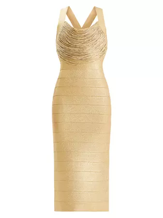 Shop Hervé Léger Disco Knit Fringe Bandage Midi-Dress | Saks Fifth Avenue