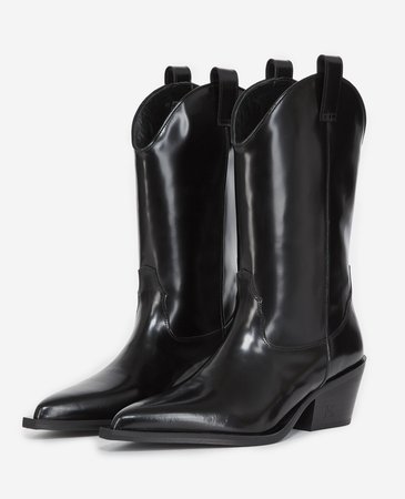 Heeled western glossy leather ankle boots | The Kooples