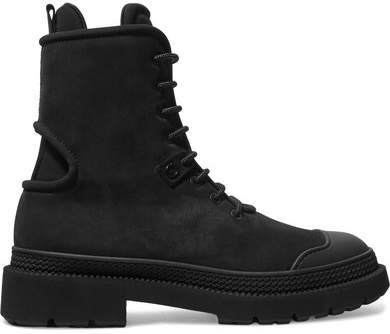 Lace-up Suede Ankle Boots - Black
