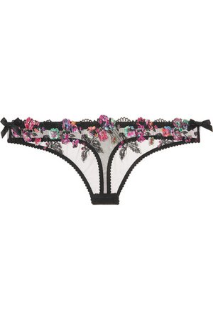 Agent Provocateur | Ivey metallic floral-embroidered tulle thong | NET-A-PORTER.COM