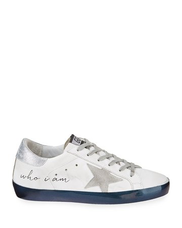 Golden Goose Superstar "Love Me For" Leather Low-Top Sneakers with Suede Star | Neiman Marcus