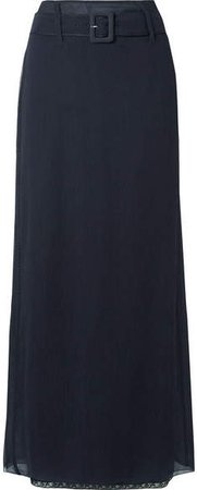 Crinkled Silk-chiffon Maxi Skirt - Navy