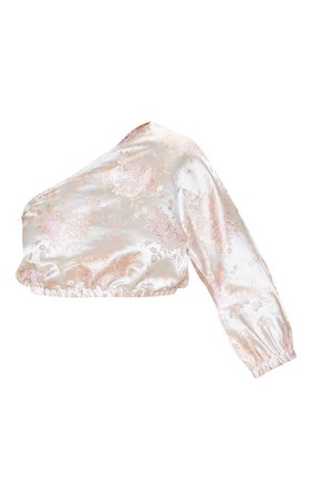 Pink Oriental Print One Shoulder Crop Top | PrettyLittleThing USA