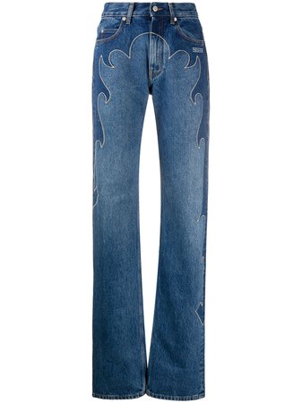 Shop blue Off-White embroidered straight-leg jeans with Express Delivery - Farfetch