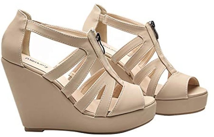 Mila Lady Lisa 5 Zippered Strappy Open Toe Platform Wedges Heeled Sandals Shoes for Women
