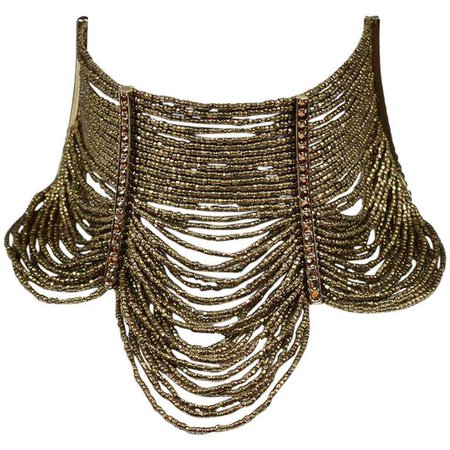 Famous Dior By John Galliano "Masai" Antique Gold Beaded and Rhinestone Necklace For Sale at 1stdibs