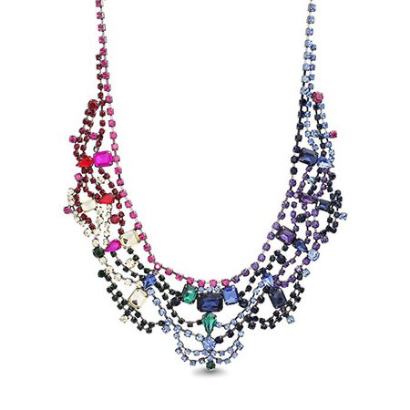 Amazon.com: Steve Madden Women's Rainbow Rhinestone Geo Casted Gunmetal-Tone Bib Necklace: Clothing