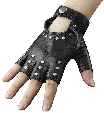 Womens Girls Rivet Biker Rock Party Fingerless Half Finger Leather Gloves at Amazon Women’s Clothing store