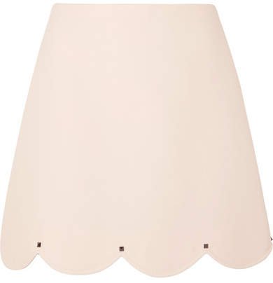Studded Scalloped Wool And Silk-blend Mini Skirt - Baby pink