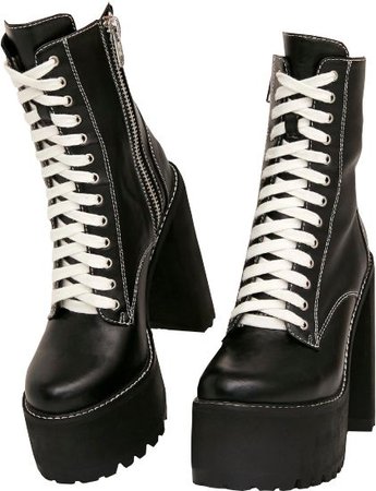 *clipped by @luci-her* Black Platform Boots White Laces