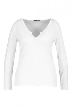 White Notch front long sleeve top