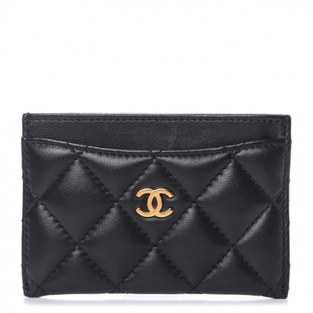 CHANEL Lambskin Quilted Card Holder Black 480640