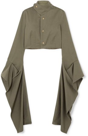 Cropped Draped Cotton-twill Blouse - Army green