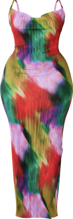 PLT- Plisse Multicolored Maxi Dress