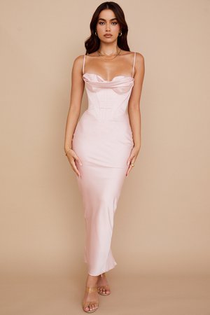 Clothing : Maxi Dresses : 'Charmaine' Blush Pink Corset Maxi Dress