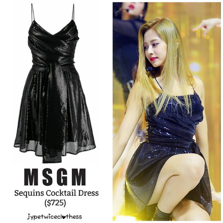 Twice's Fashion on Instagram: “TZUYU FEEL SPECIAL SHOWCASE MSGM- Sequins Cocktail Dress ($725) #twicefashion #twicestyle #twice #nayeon #jeongyeon #jihyo #momo #mina…”