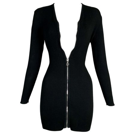 *clipped by @luci-her* S/S 2001 Christian Dior by John Galliano Black L/S Zipper Mini Dress For Sale at 1stDibs