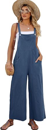 Amazon.com: COZYPOIN Women's Cotton Bib Overalls Wide Leg Loose Fit Jumpsuit Baggy Fashion Sleeveless Rompers(NavyBlue-M) : Clothing, Shoes & Jewelry