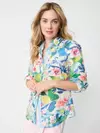 White/Multi Floral Reef Stripe Lois Linen Shirt | Women's Tops | J.McLaughlin