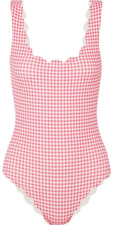 Palm Springs Scalloped Gingham Stretch-crepe Swimsuit - Pink