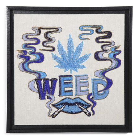 Weed Beaded Wall Art | Blue Marijuana Handmade Wall Art | Jonathan Adler