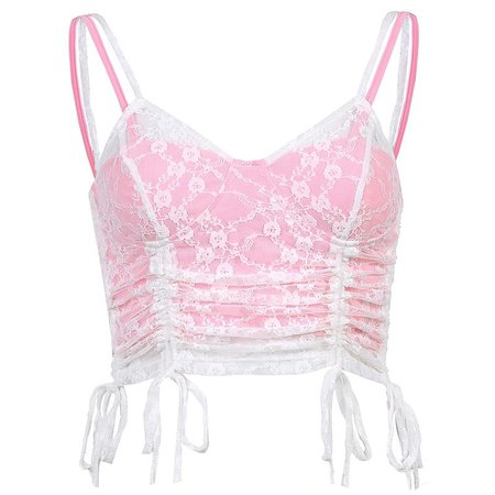 ✧ TEENΔGE HEΔRT dainty Lace White Ruched Crop Top pink 90s Era Inspired cami Bustier Trendy Streetwear – noxexit