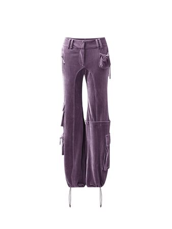 Nodress Purple Velvet Asymmetric Wide-Leg Trousers